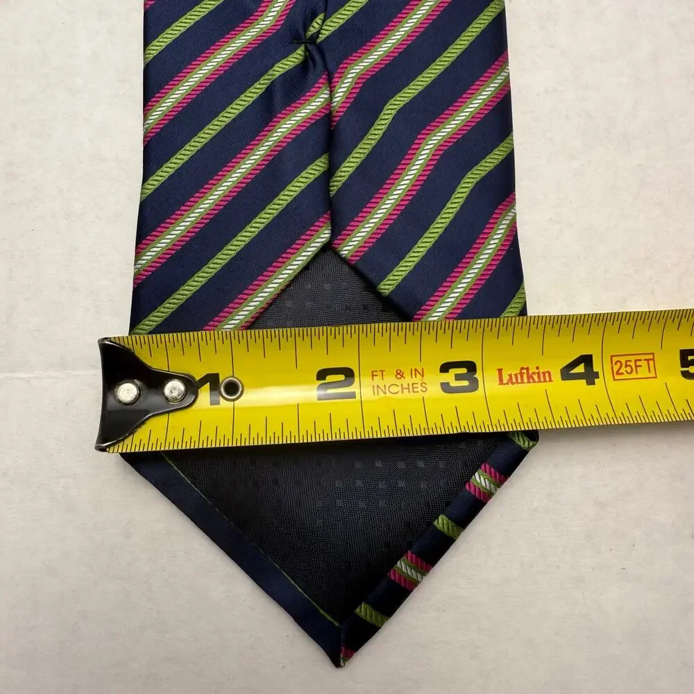 Toro Firenze Italy Silk Striped Tie Navy Pink Green Diagonal Necktie